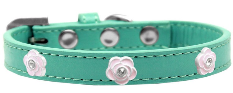 Light Pink Rose Widget Dog Collar Aqua Size 18